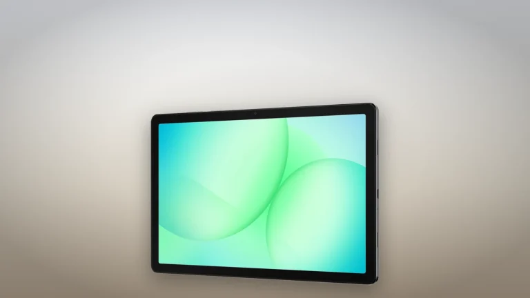 Samsung Galaxy Tab A11+ in gray, angled to the right