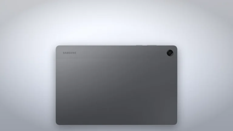 Back of the Samsung Galaxy Tab A11+ in gray with its single rear camera